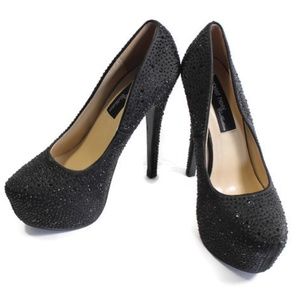 Highest Heel  Giselle Black Satin Platform Size 5